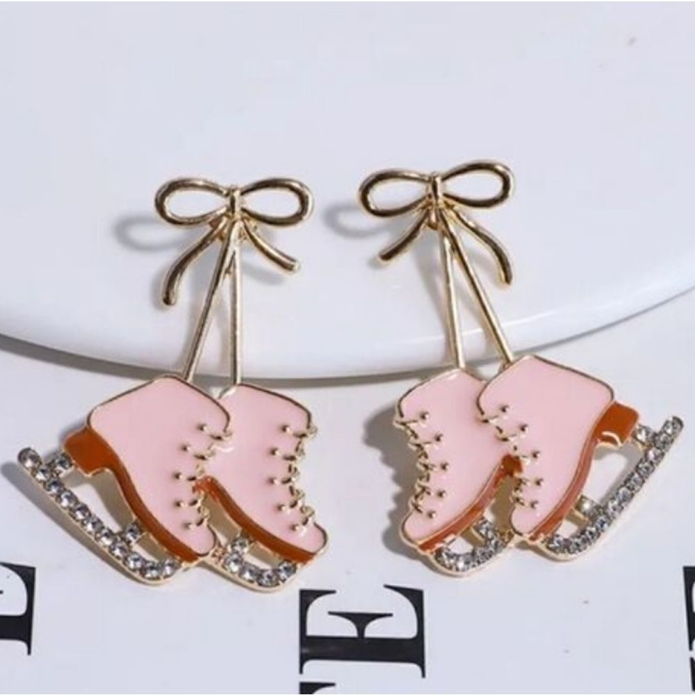 New PINK ICE SKATES winter christmas cute fun earrings